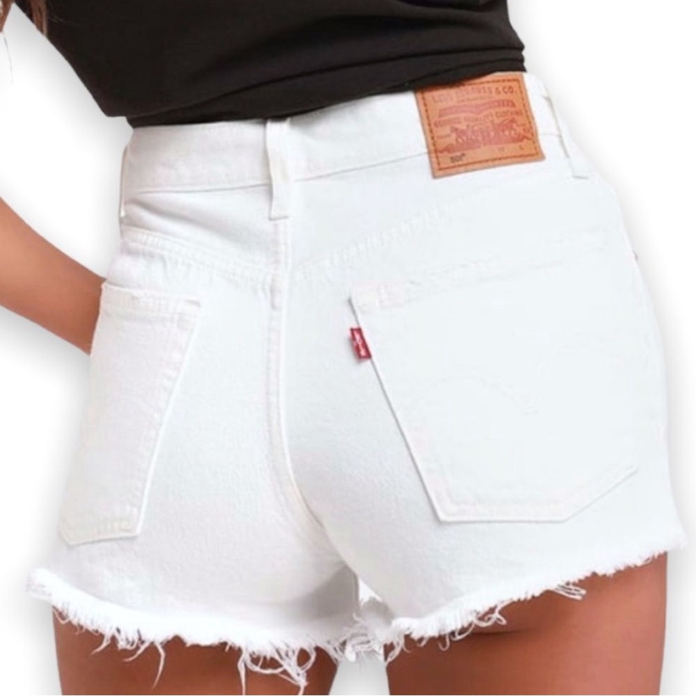 Levi's 501 High Rise Jean Shorts White Denim Distressed Size 30